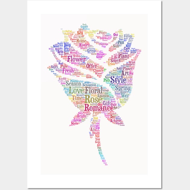 Rose Flower Silhouette Shape Text Word Cloud Wall Art by Cubebox